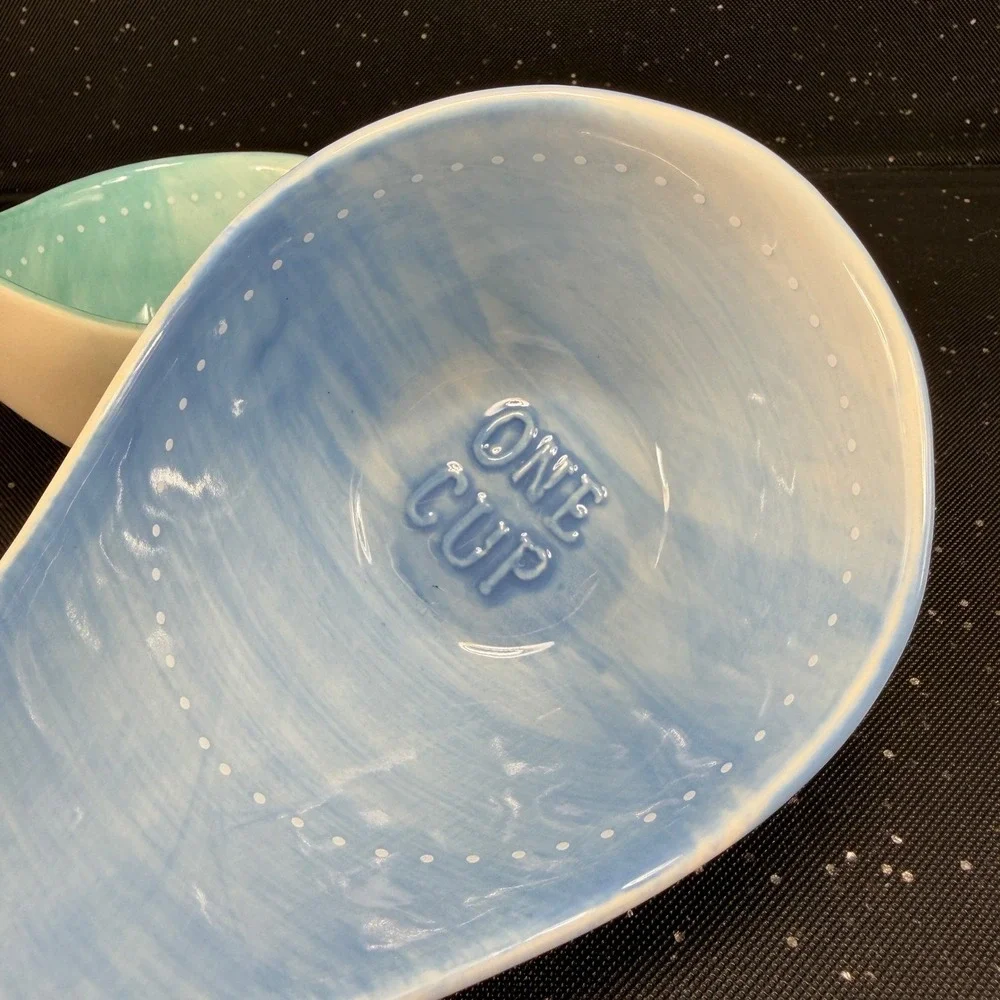 Anthropologie Whale Ceramic Measuring Cup Set Blue Teal 4 Piece Nesting Set